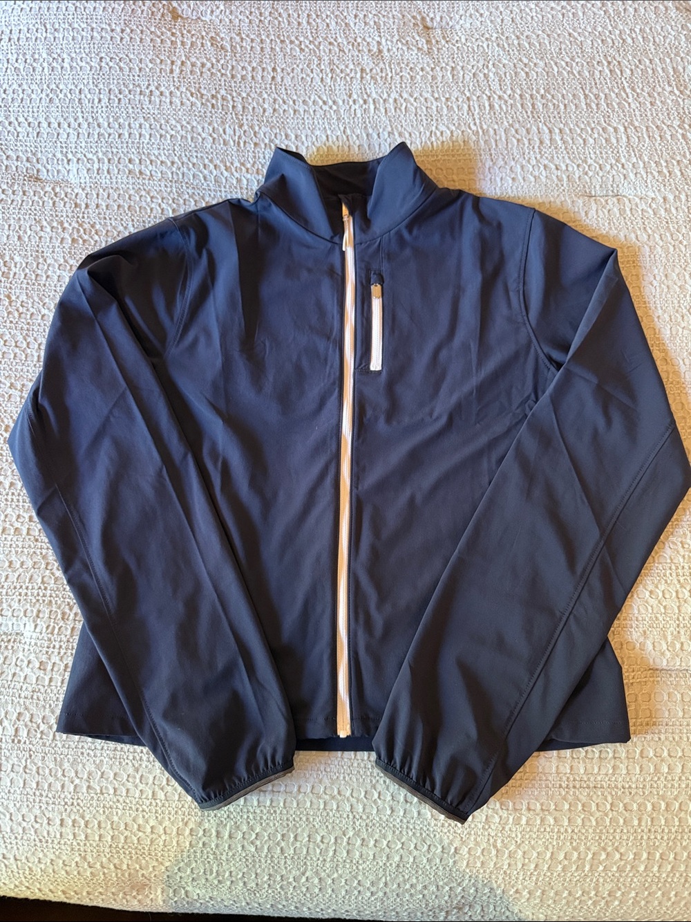 Athleta Women’s Navy Blue Windbreaker Jacket with White Zipper Trim size XS